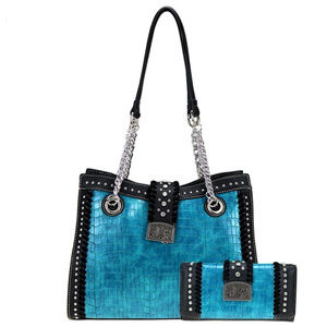 American Bling Croc Embossed Satchel & Wallet Set